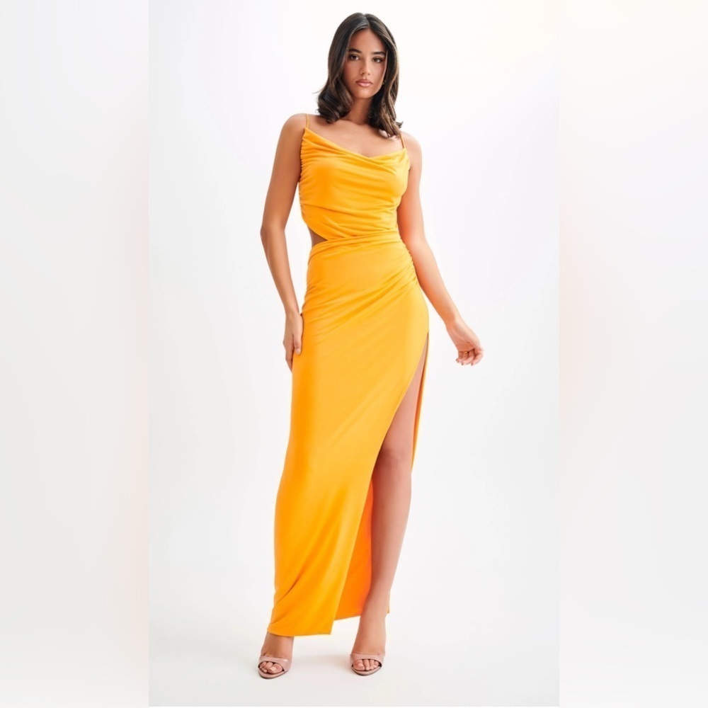 NEW Meshki Jemma Draped Slinky Maxi Dress - Orange Sorbet Medium